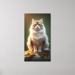Majestic Fluffy Cat – Serene Green-Eyed Feline Canvas Print