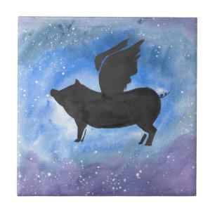Majestic Flying Pig Ceramic Tile