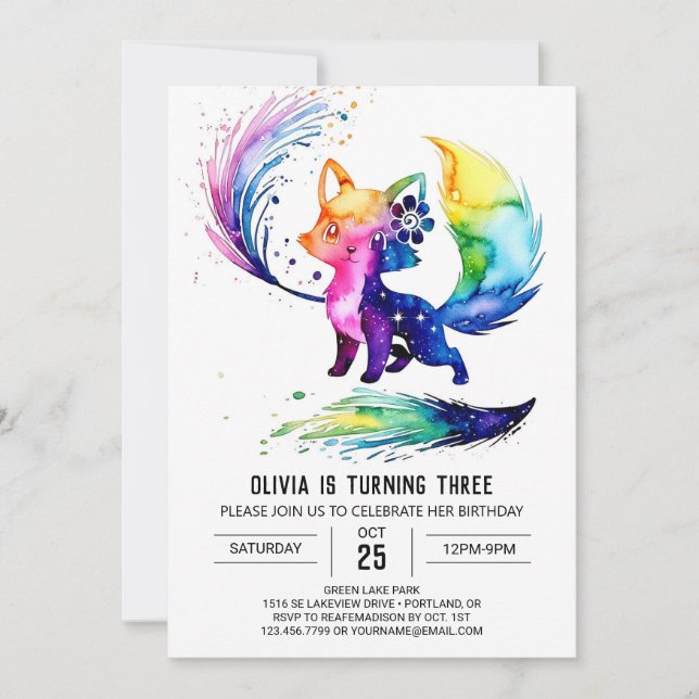 Majestic Forest Fox Digital Girl Birthday Invitation (Front)