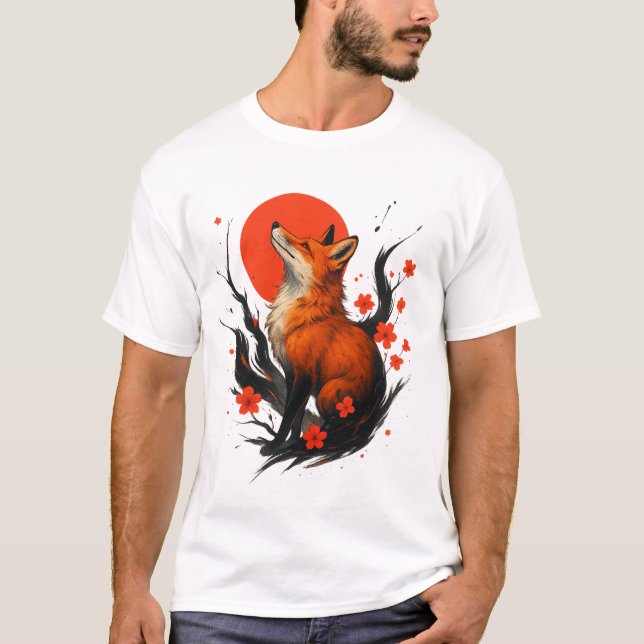 Majestic Fox Under the Rising Sun T-Shirt (Front)