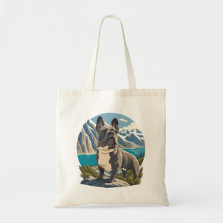Majestic French Bulldog Mountain Lake Adventure  Tote Bag