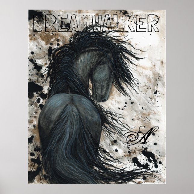 Majestic Friesian Black Stallion Horse by BiHrLe Poster (Front)