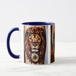 "Majestic Fusion: Lion and Clock Tattoo Design" Mug