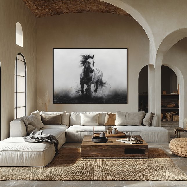 Majestic Galloping Horse in Black and White Poster (Creator Uploaded)
