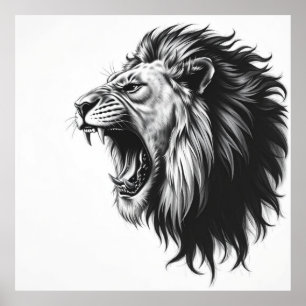 Majestic Gaze: Lion Face Charcoal Portrait Poster