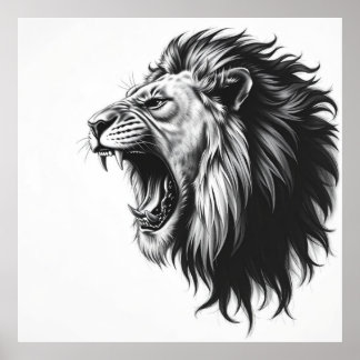 Majestic Gaze: Lion Face Charcoal Portrait Poster