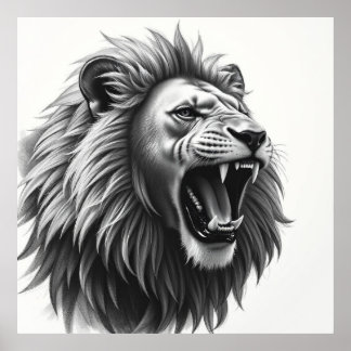 Majestic Gaze: Lion Face Charcoal Portrait Poster