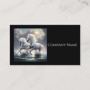 Majestic Glittery White Horses Seascape Business Card