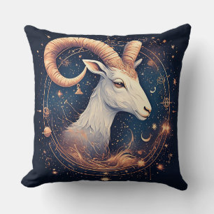 Majestic Goat Portrait in a Mystical Celestial Cushion