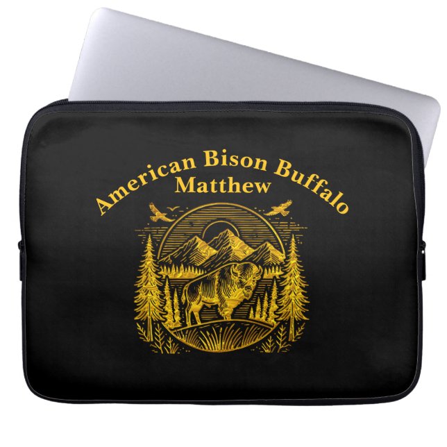 Majestic Gold Buffalo in Mountain Landscape Laptop Sleeve (Front)