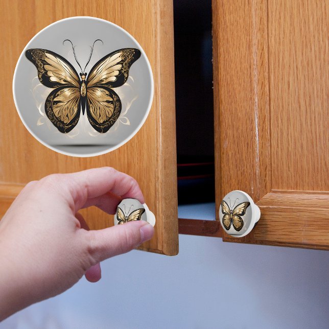 Majestic Gold Butterfly on Grey Ceramic Knob (Creator Uploaded)