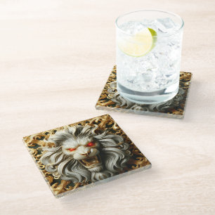 Majestic Gold Lion with Fiery Red Eyes Glass Coaster