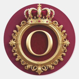 Majestic Gold Monogram With Crown On Regal Velvet Classic Round Sticker