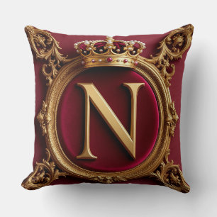 Majestic Gold Monogram With Crown On Regal Velvet Cushion