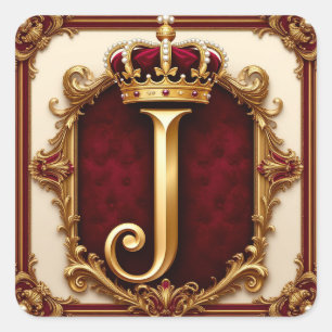 Majestic Gold Monogram With Crown On Regal Velvet Square Sticker