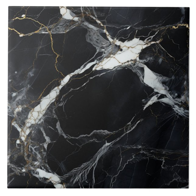 Majestic Gold Streak Black Marble Tile (Front)