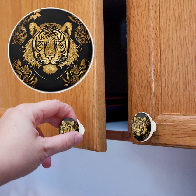Majestic Gold Tiger on Black Ceramic Knob (Creator Uploaded)