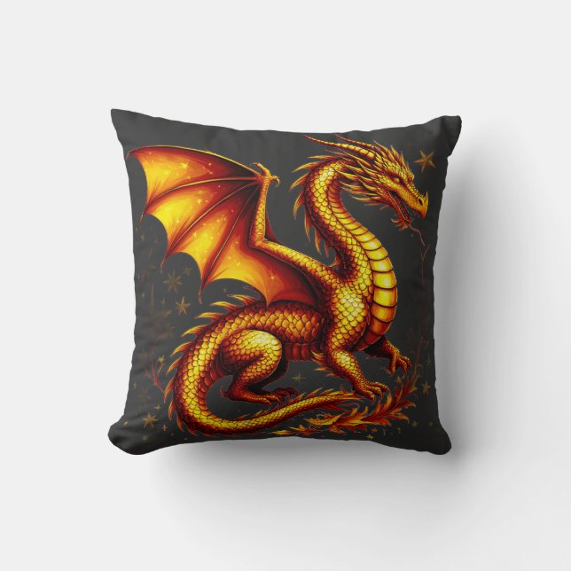 Majestic Golden Dragon With Golden Scales Cushion (Front)