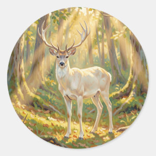 Majestic Golden Forest Buck Painting Classic Round Sticker