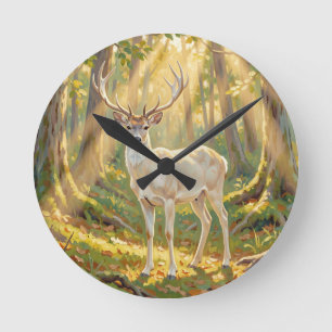 Majestic Golden Forest Buck Painting Round Clock