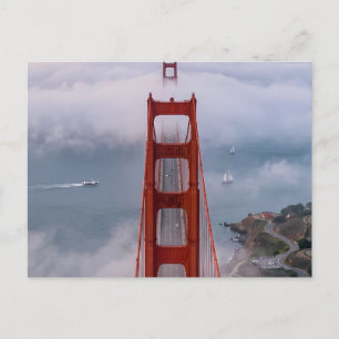Majestic Golden Gate Bridge in Misty Clouds Art Postcard