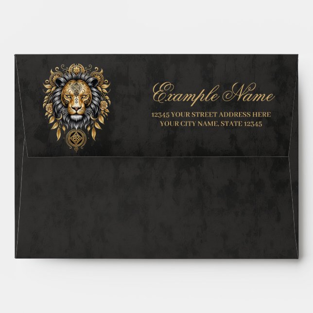 Majestic golden lion head with black mane.  envelope (Back (Top Flap))