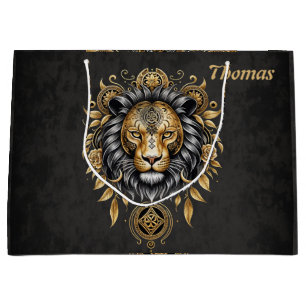 Majestic golden lion head with black mane. large gift bag