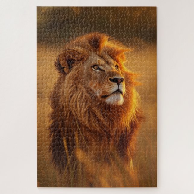 Majestic Golden Lion Sunset Puzzle (Vertical)