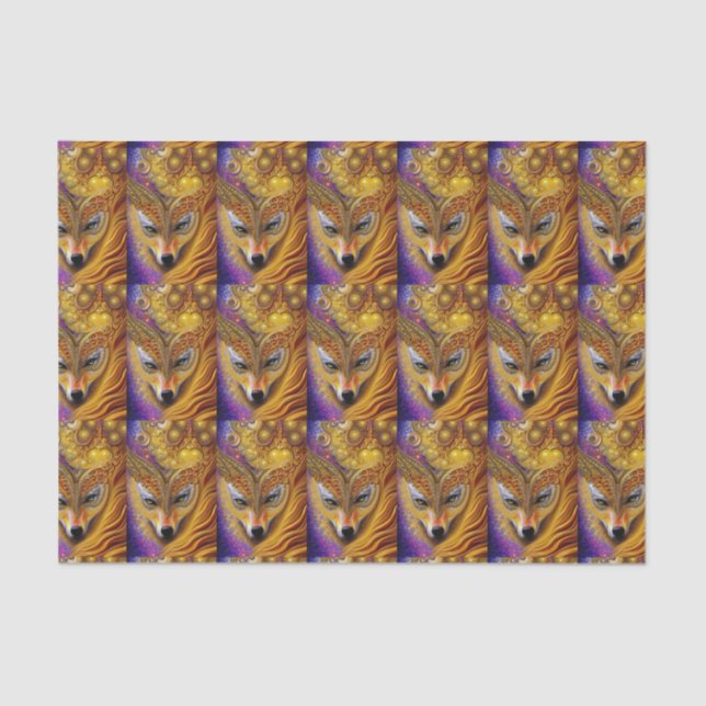 Majestic Golden She Wolf Fantasy AI Art Print Tissue Paper (Front)