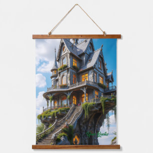 Majestic Gothic Mansion on Cliff Edge Hanging Tapestry
