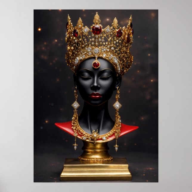 Majestic Grace: Black Woman in Gold Crown Poster (Front)