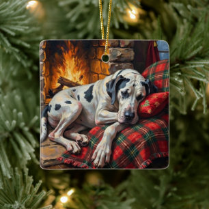 Majestic Great Dane Asleep by Fireplace Cosy Ceramic Ornament