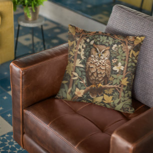 Majestic Great Horned Owl Forest Cushion