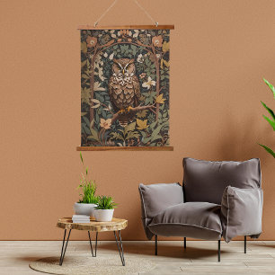 Majestic Great Horned Owl Forest Hanging Tapestry