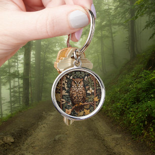 Majestic Great Horned Owl Forest Key Ring