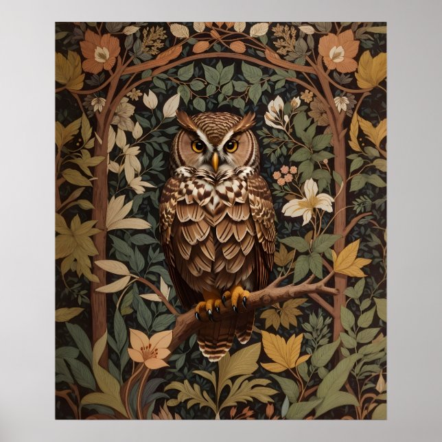 Majestic Great Horned Owl Forest Poster (Front)