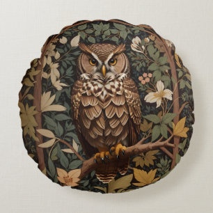 Majestic Great Horned Owl Forest Round Cushion