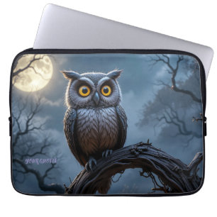 Majestic Great Horned Owl Under Full Moon Laptop Sleeve