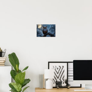 Majestic Great Horned Owl Under Full Moon Poster
