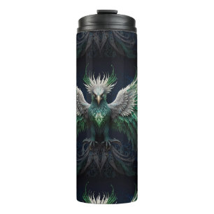 Majestic Green & White Phoenix Bird Thermal Tumbler