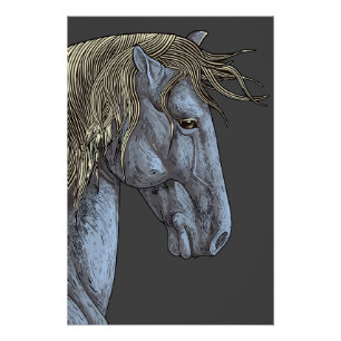 Majestic Grey Horse with Flowing Mane Poster