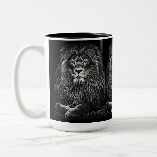 Majestic Grey Lions Two-Tone Coffee Mug (Left)