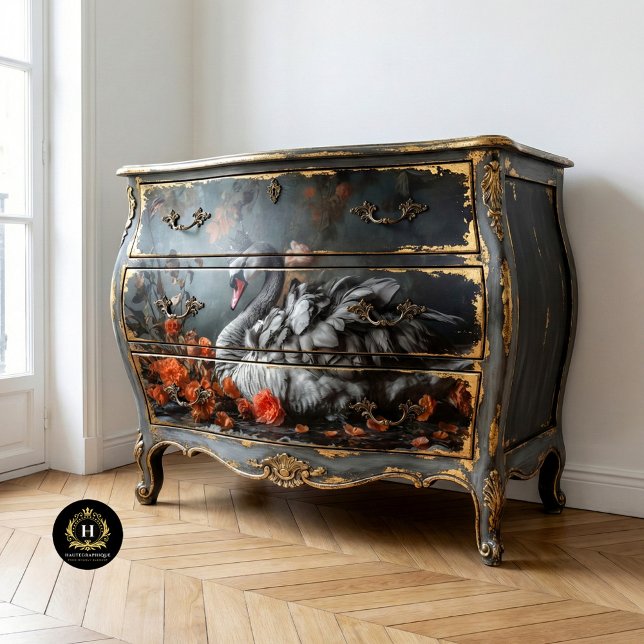 Majestic Grey Swan with Crown Floral Decoupage  Tissue Paper (Creator Uploaded)