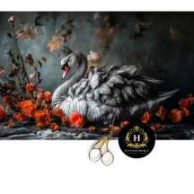 Majestic Grey Swan with Crown Floral Decoupage