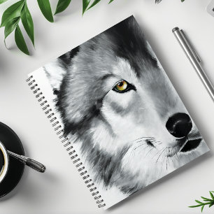 Majestic Grey Wolf Portrait Golden Eyes Wildlife Planner
