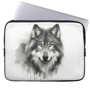 Majestic Grey Wolf Stunning Watercolor Wildlife Laptop Sleeve