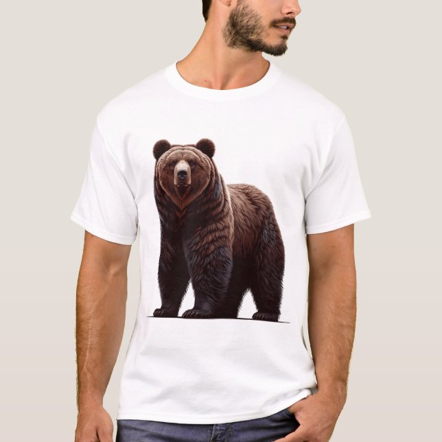 Majestic Grizzly Bear Illustration – Strength and  T-Shirt (Front)