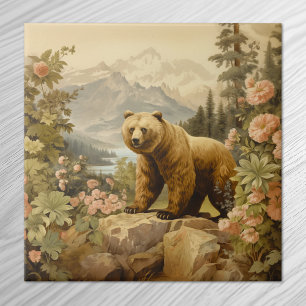 Majestic Grizzly Bear in a Forest Ceramic Tile