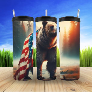 Majestic Grizzly Bear Patriotism Design Thermal Tumbler