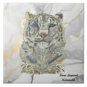 Majestic Hand Painted Snow Leopard Ceramic Tile